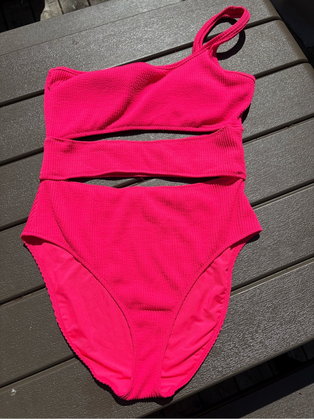 Aerie Neon Pink Cutout One-Shoulder Swimsuit